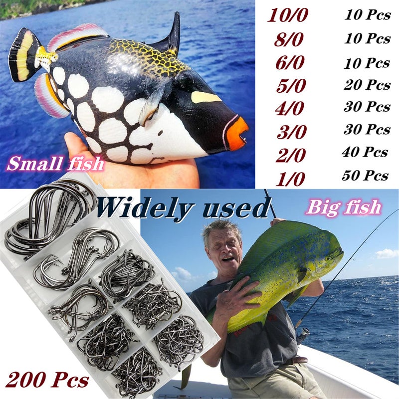 DAMIDEL 200Pcs/Box(Size:10/0... to...1/0 Strong Octopus Fishing Hooks, Forged Steel/Barded Design, Off-Set Point/Closed Eye, Strong/Sturdy, 10/0 8/0 6/0 5/0 4/0 3/0 2/0 1/0 Mixed Packaging - Image 4